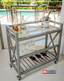 Movable Bar & Service Cart. Steel Construction with 3 shelves