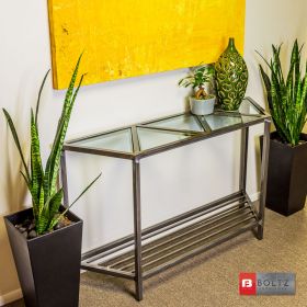 5-Tri Console Table - Left Corner Side View | Boltz Steel Furniture - Welded Metal Tables Made in USA